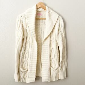 LILLY PULITZER | Ivory cream Cable Knit Sweater Collar Open Cardigan | large